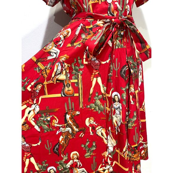 Special editions red cowgirls shirt dress western rodeo 60's retro women 3XL - Picture 6 of 11